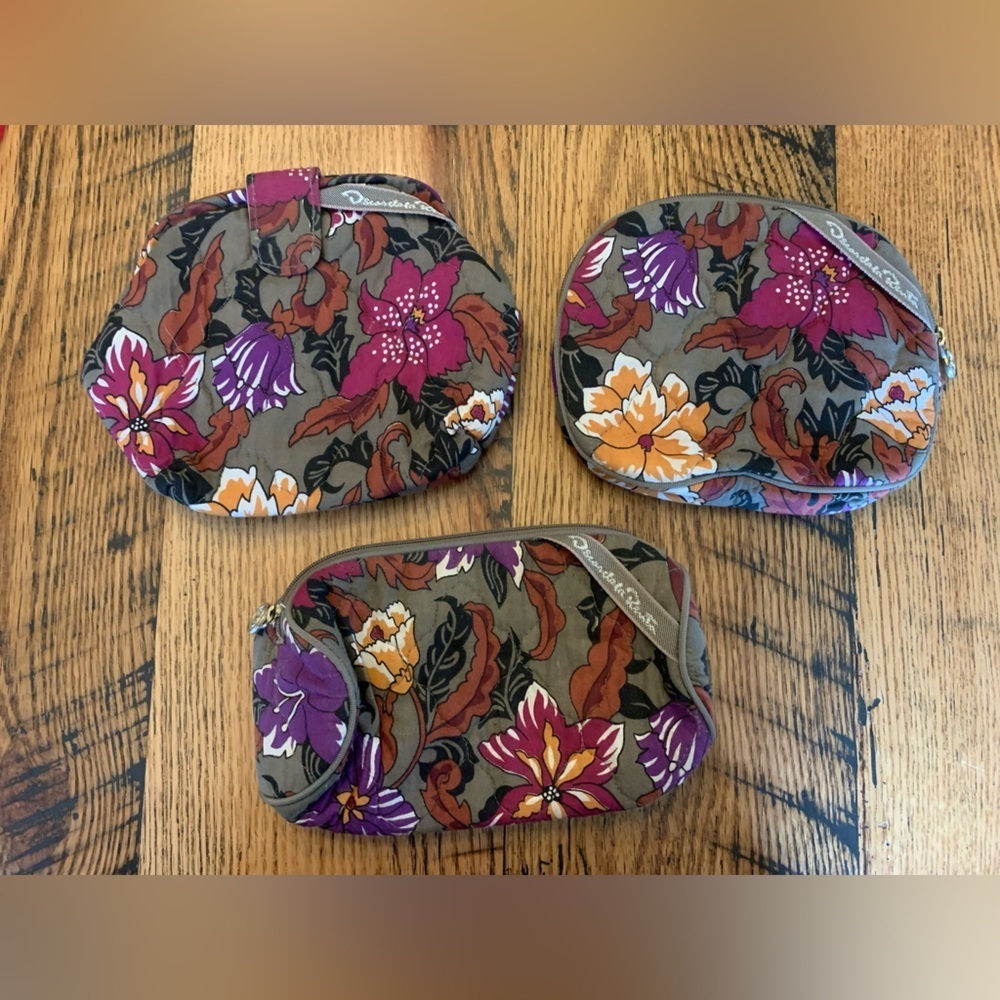 Oscar de la Renta Kisslock Floral Pouch Cosmetic Jewelry Travel Bag set of 3